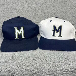 2 Vintage Milwaukee Brewers 90s White Navy Snapback Hat Caps MLB Baseball